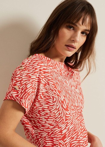 Phase Eight Suzie Button Detail Printed T Shirts Red Australia | YG9037415